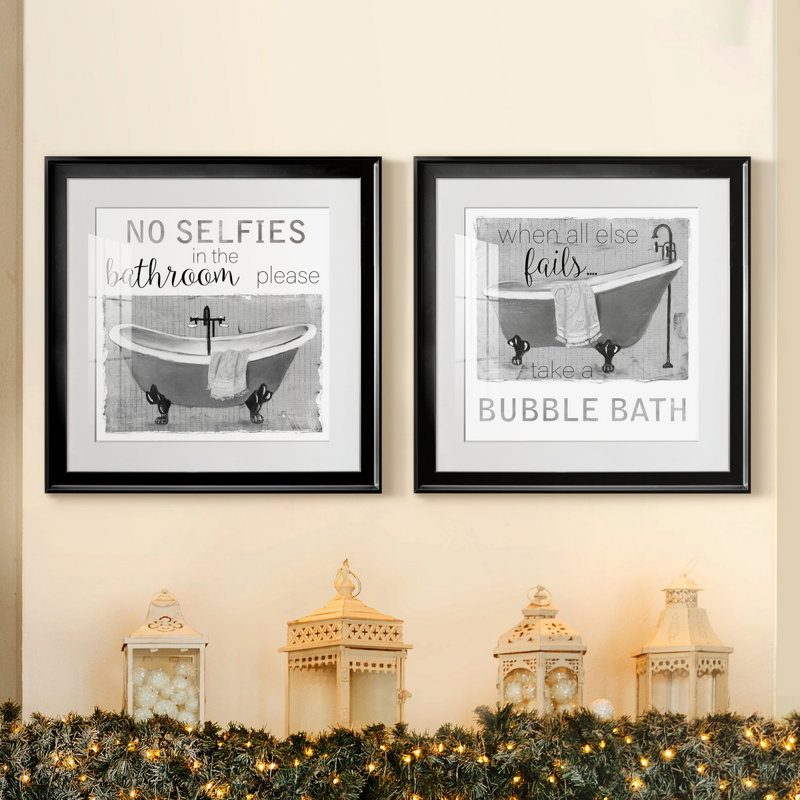 " Neutral Selfies Bath " 2 - Pieces, Black Framed Paper, White, 18.5" H x 18.5" W x 1" D