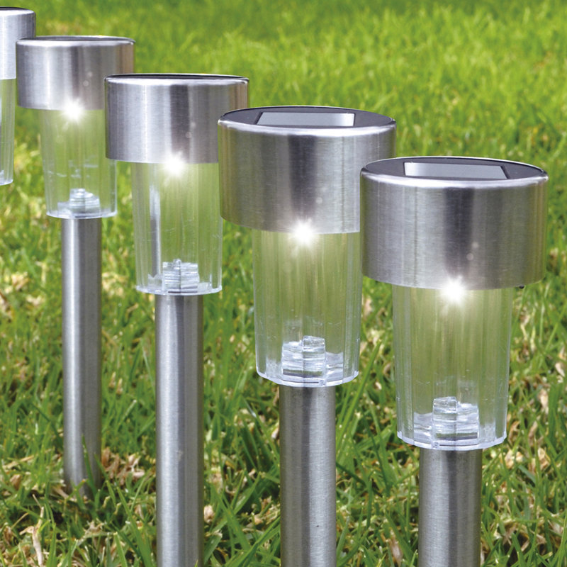 Chrome Solar Powered LED Pathway Light Set with Plastic Shade, 12-Pack