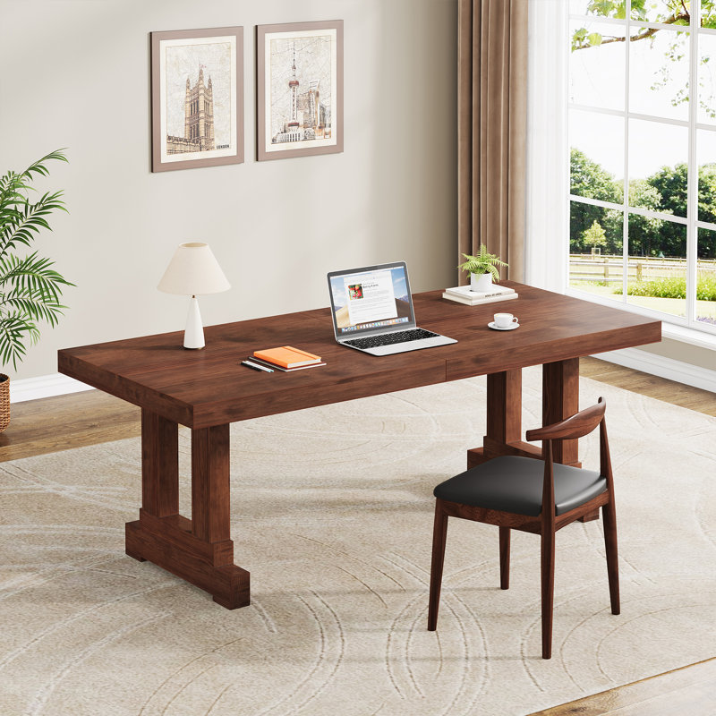 63'' Solid Wood Computer Desk,Home Office Desk With Sturdy Wood Legs