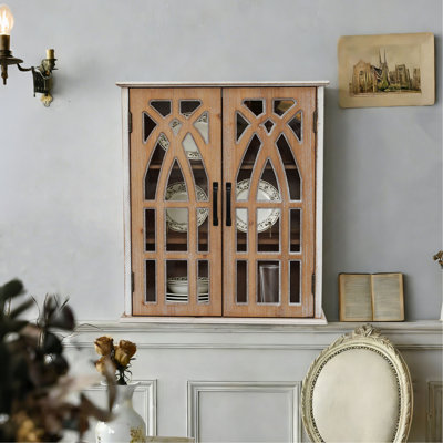 Vintage Wall-Mounted Cabinet With Decorative Cutout Doors, Rustic Wooden Hanging Storage Cabinet For Bathroom, Living Room, Bedroom, Farmhouse Style