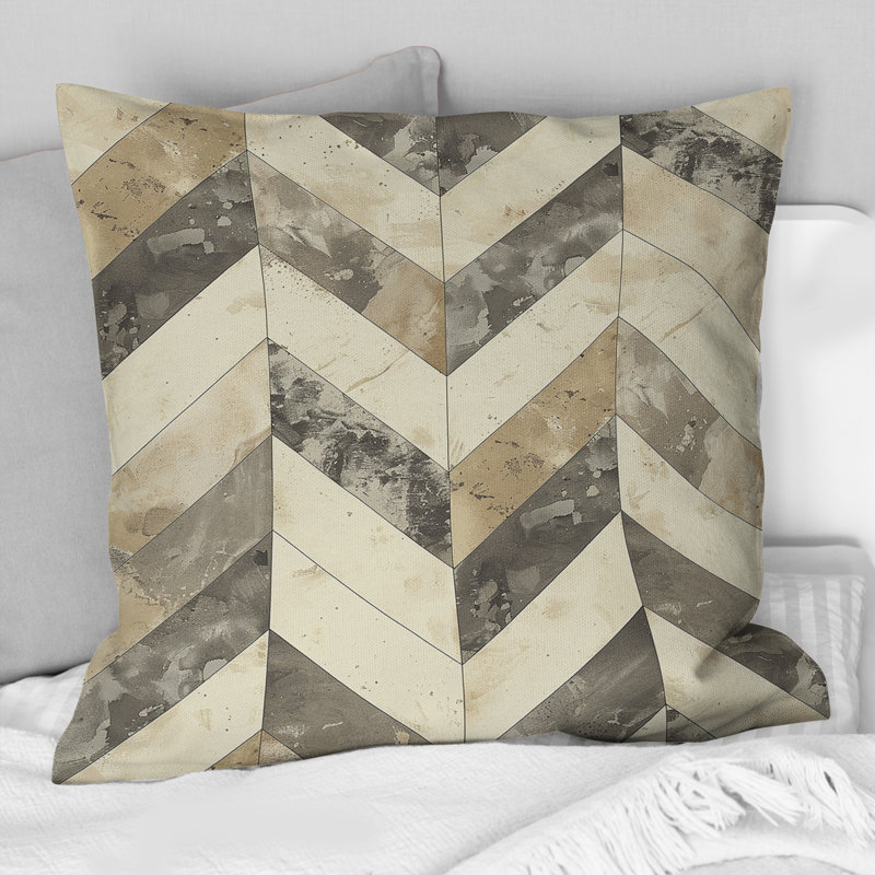 Beige Grey Chevron Pattern Dream I - Modern Throw Pillow, 16"H x 16"W