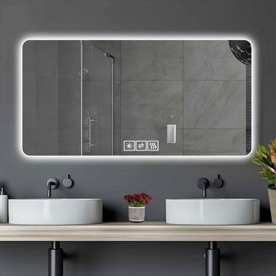 28*60in LED bathroom mirror, corrosion-resistant, three-color dimmable, backlit mirror with one-touch demist function