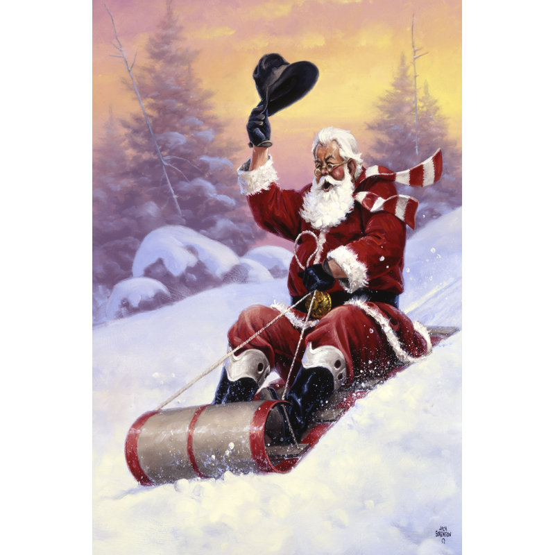 «Here Comes Santa» par Jack Sorenson - peinture sur toile tendue, H 18 po x l 12 po