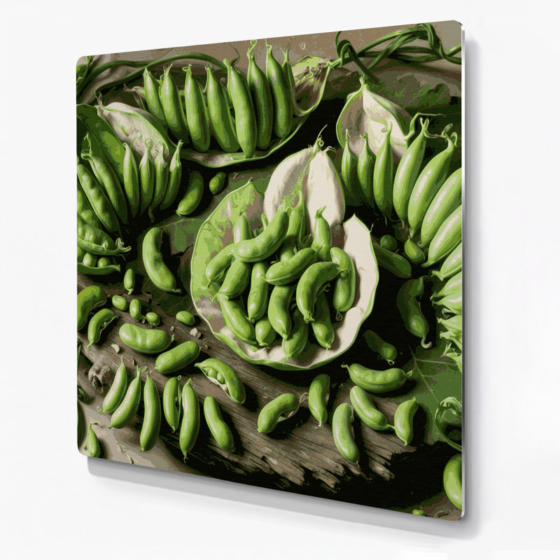 Légumes, fava, haricots, art mural en métal vert, H 16 po x l 16 po