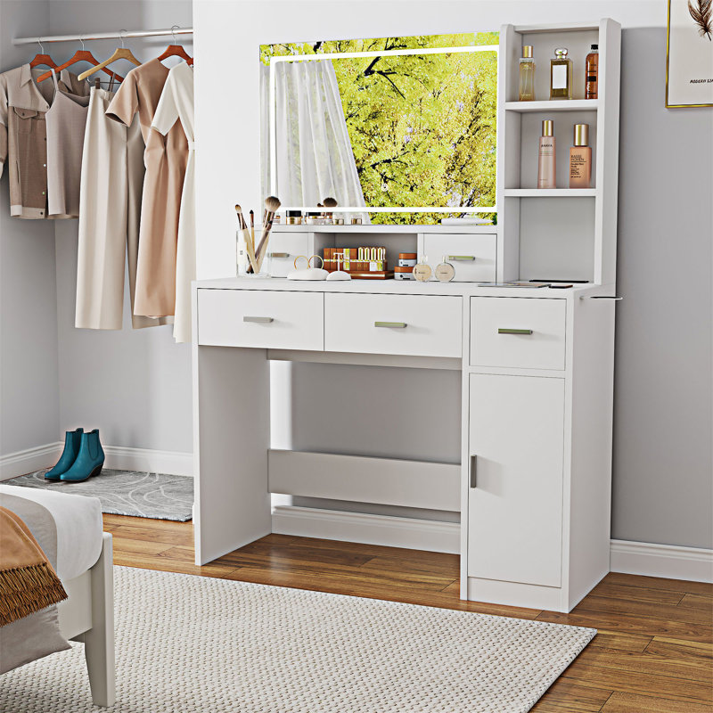 Dressing Table With LED 3-Colour Illuminated Mirror And Power Outlet
