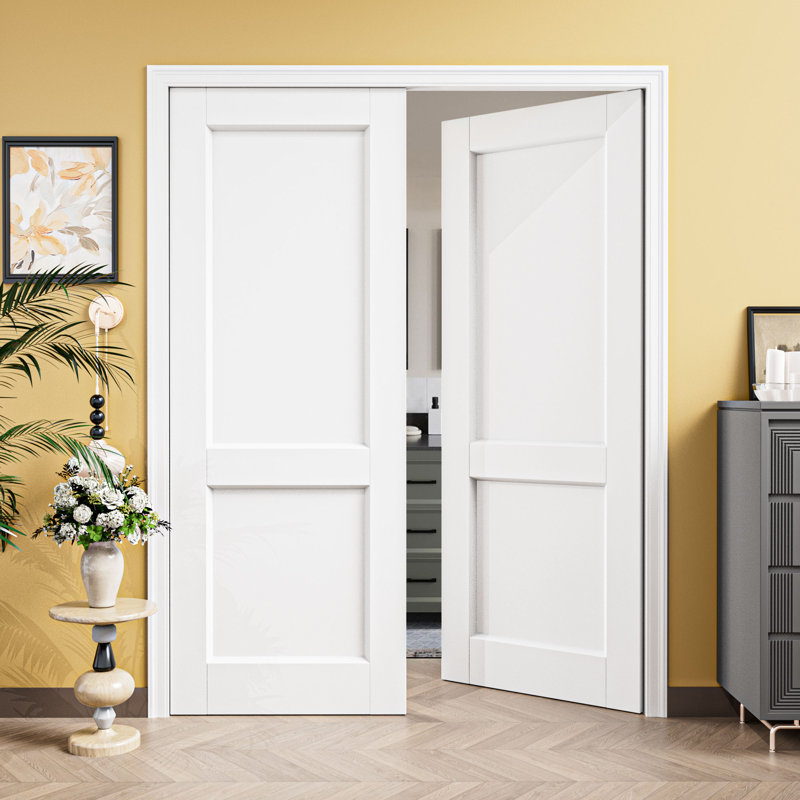 Panneau de porte à 2 panneaux à noyau plein - Bois massif manufacturé blanc apprêté de taille standard intérieur
