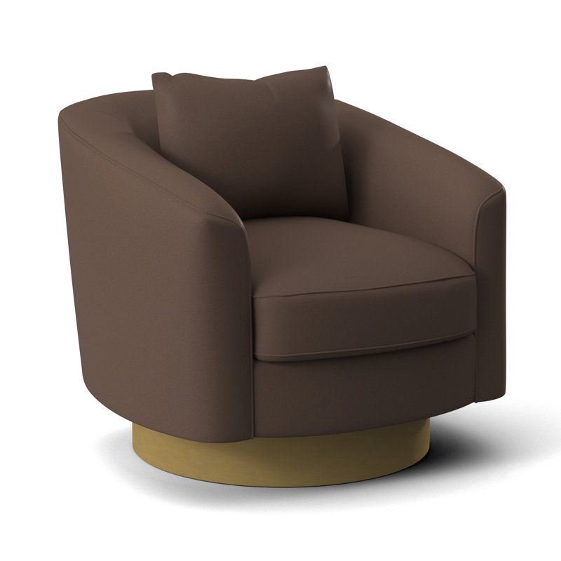 Camino 32'' Wide Genuine Leather Top Grain Leather Swivel Barrel Chair, Antique Gold, 361-012