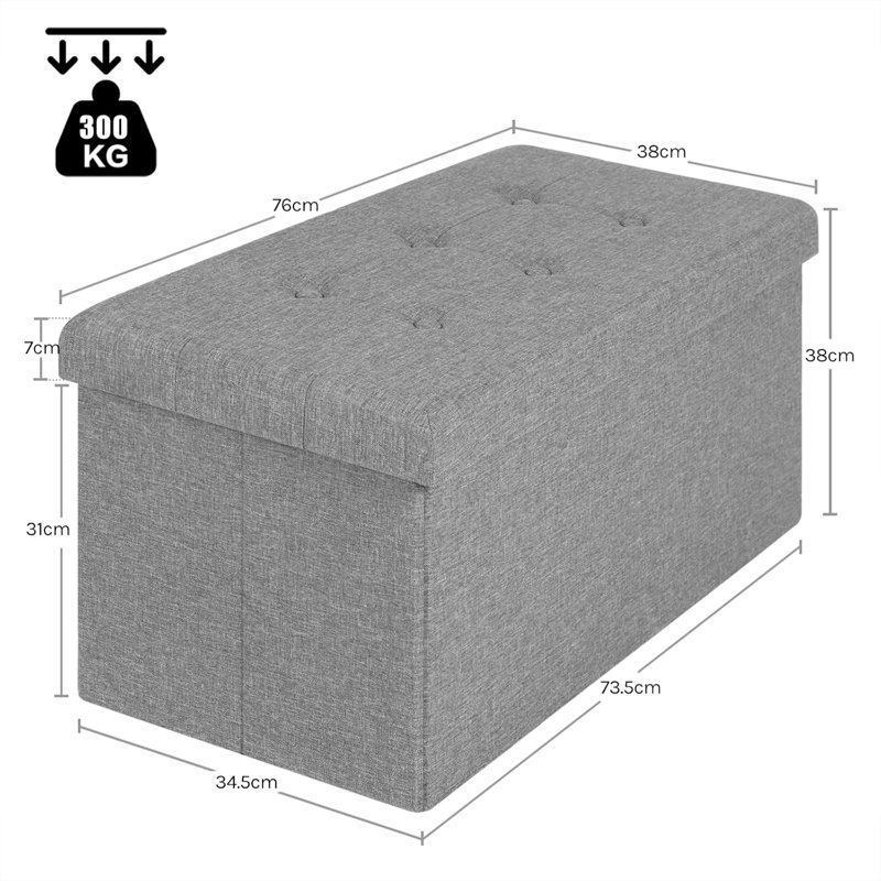 Danilee 76cm Wide Tufted Rectangle Solid Colour Ottoman with Storage, Light Grey