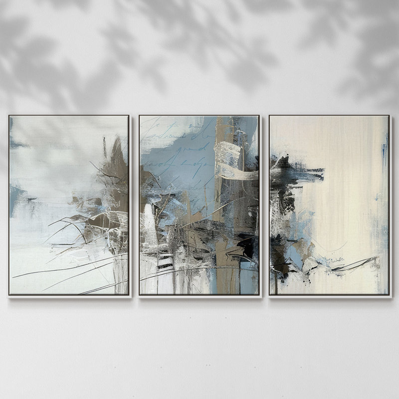 Winter Abstraction III 3 pièces, Cadre blanc, H 40 po x l 78 po x P 2 po