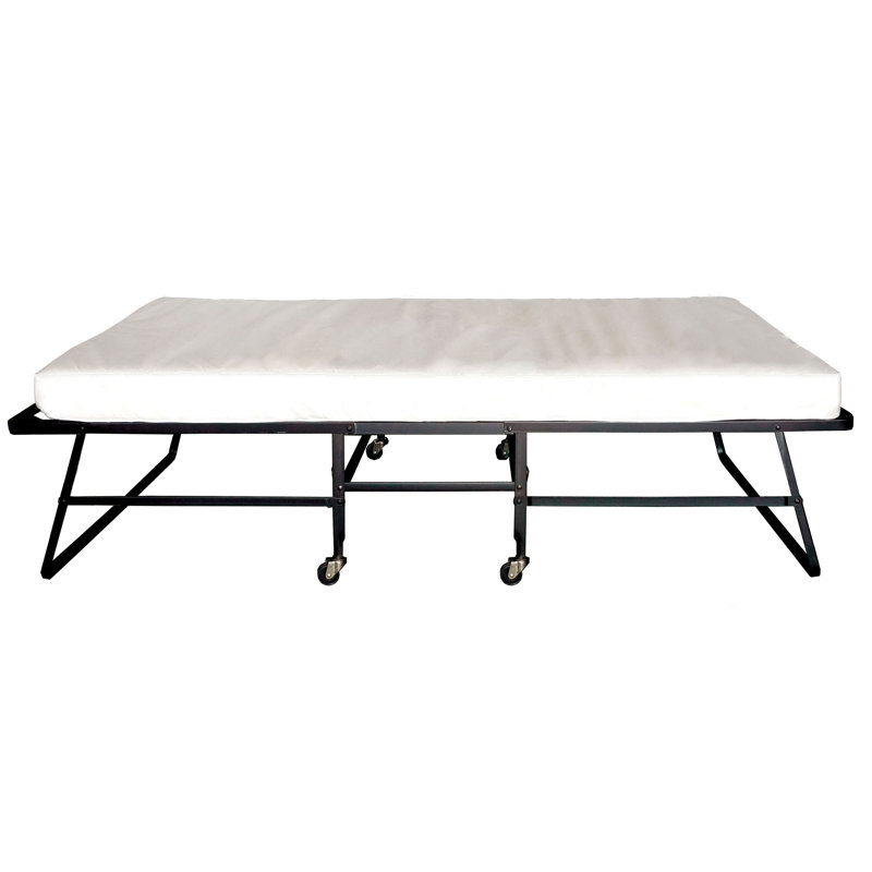 Lit pliant en acier avec matelas, H 19,5 po x l 48 po x P 73,5 po
