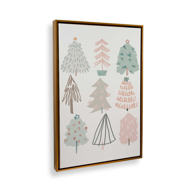 «Playful Christmas Trees I», reproduction sur toile, Cadre flottant doré, H 18,75 po x l 12,75 po