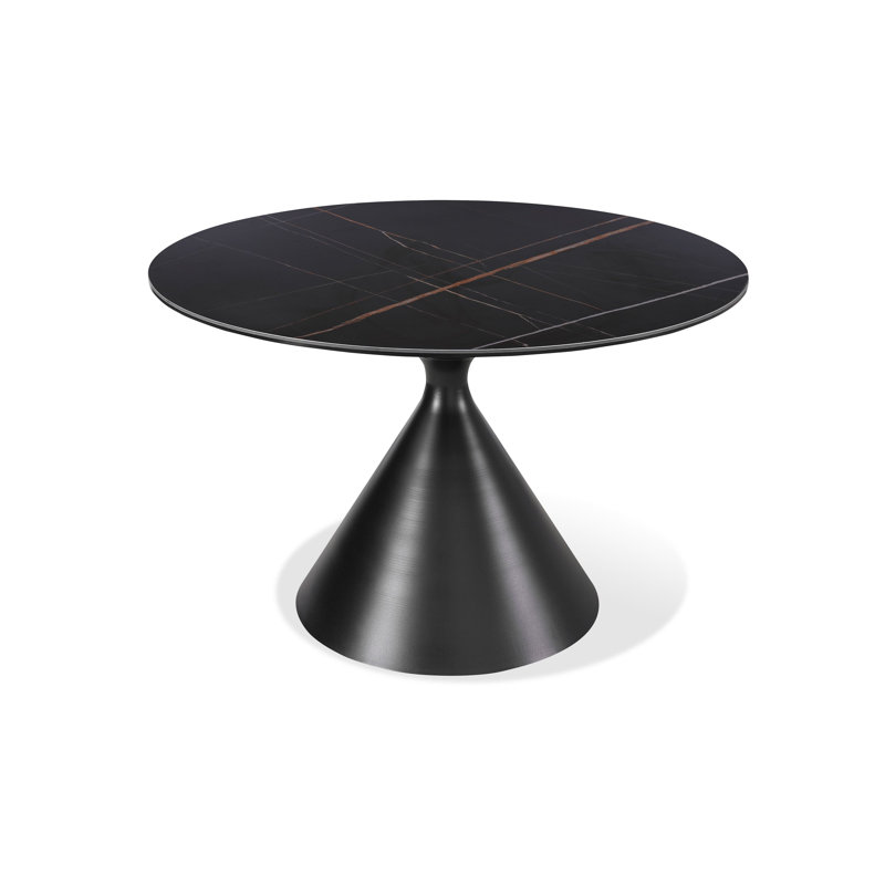 Hodgeman Round Stone Top Metal Base Dining Table, Black, Black