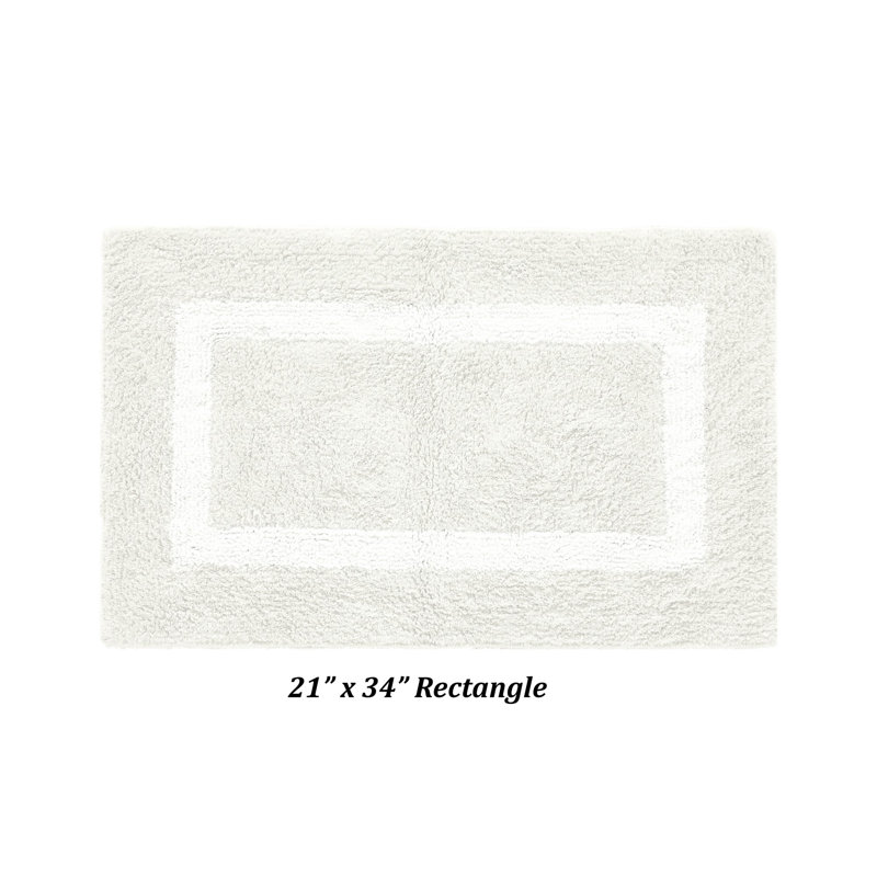 Tapis pour salle de bain réversible 100% coton Widman, Rectangle 21 po x 34 po, Ivoire/blanc