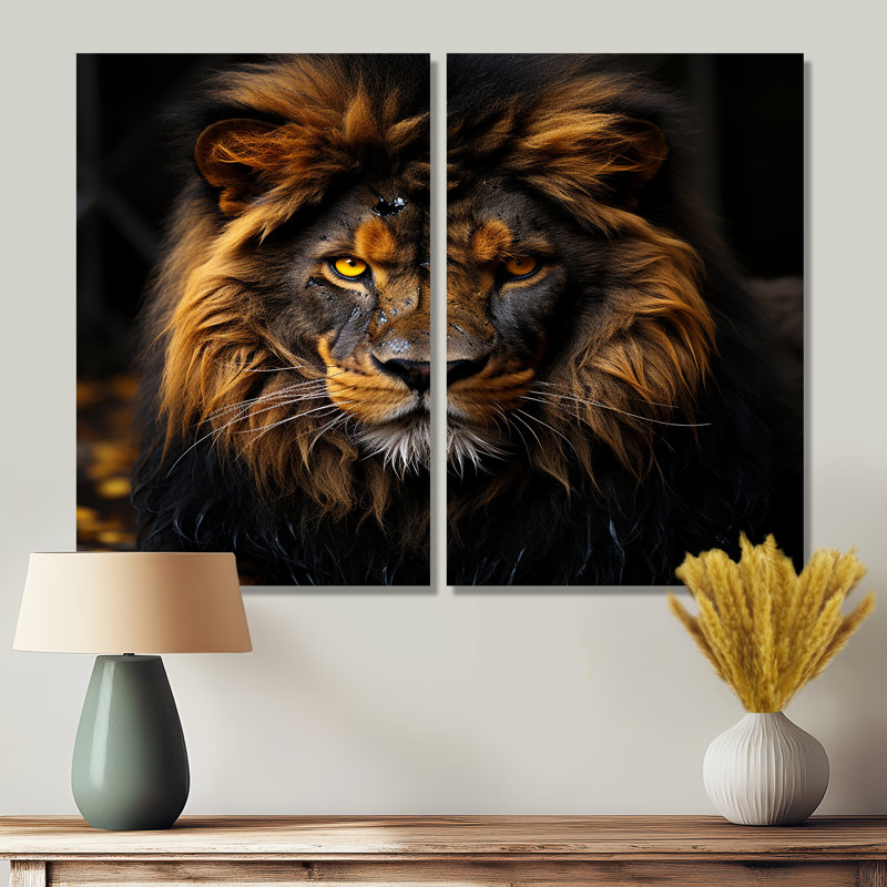 Lion d'or de minuit - impressions sur toile brunes, H 36 po x l 48 po, Toile tendue, Ne s’applique pas