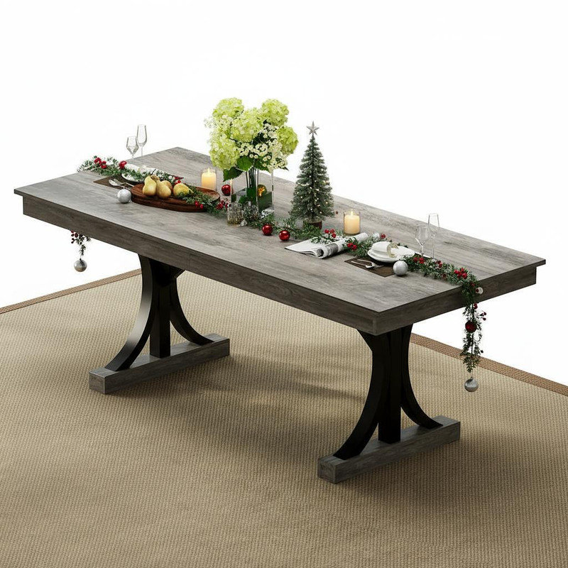 Metal Base Dining Table, Grey Wood/Black