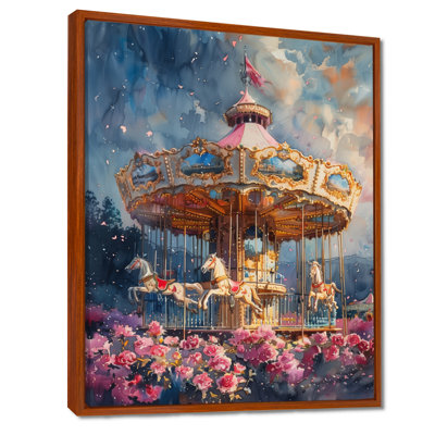 Carrousel de cheval de conte de fées rose et bleu