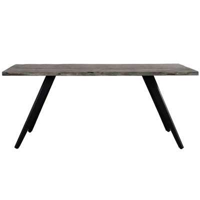 Table de salle à manger 70 pouces en bois et métal noir, revêtement à l'eau, pieds mat, 6 à 8 places assises, salle de bain rectangulaire en fer gris