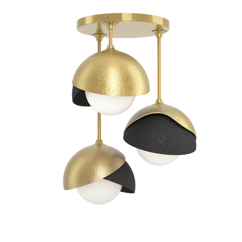 Brooklyn 3 - Light Double Shade Semi Flush Mount, Black, Modern Brass