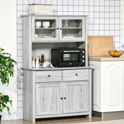 63,5 "Buffet de cuisine avec huche, buffet pour cuisine avec comptoir à micro-ondes, gris cendré