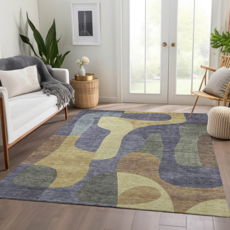 Tapis mauve lavable à la machine intérieur / extérieur Xhevrie, Rectangle 10 pi x 14 pi