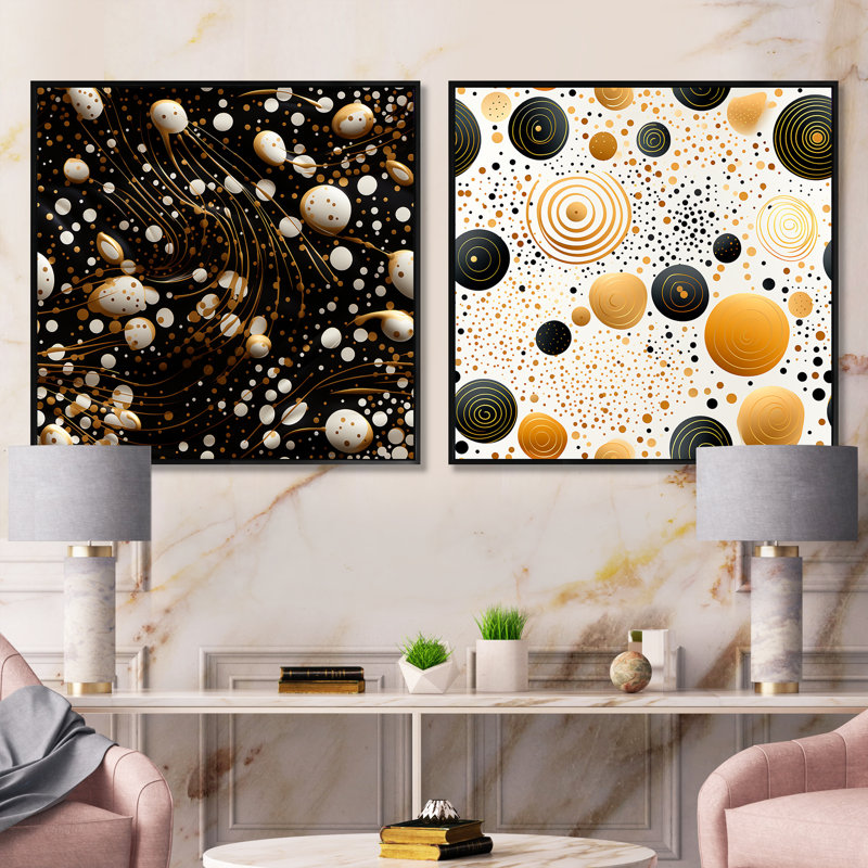 Claytie - Ensemble de 2 collages carrés à formes abstraites, Cadre flottant noir, H 36 po x l 73 po