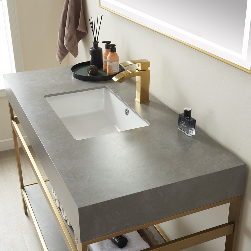 48'' Single Bathroom Vanity with Stone Top, Brushed Gold, Brushed Gold, Limestone Slab Stone