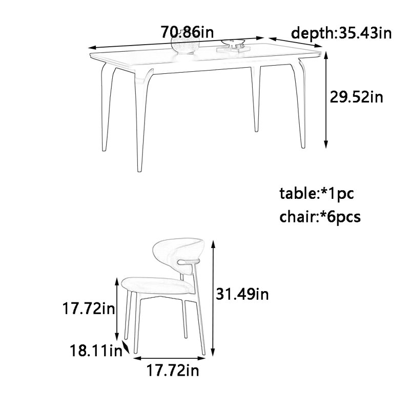 Ensemble de table et chaises Smooth Rock Plate, H 29,52 po x L 70,86 po x l 35,43 po