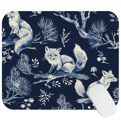 Animals Fox Pattern Navy Blue I Wild Animals Foxes Cottage Gaming Cute Office Laptop Desk Pad Gift Mat Square Rectangle Non-Slip Mousepad