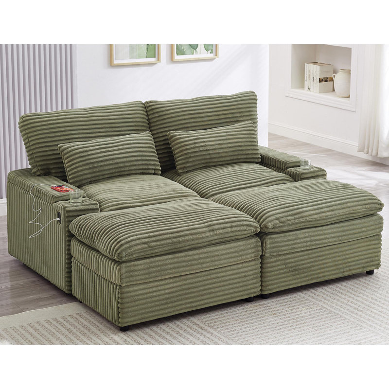 Free-combined Sectional Convertible Sofa Bed Loveseat Sofa, Green