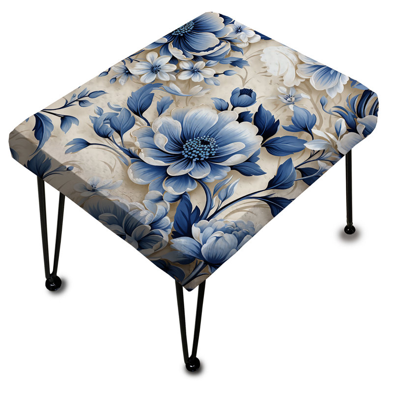 Cobalt Blue Filigree Vines Victorian Pattern - Floral Rectangle Ottoman