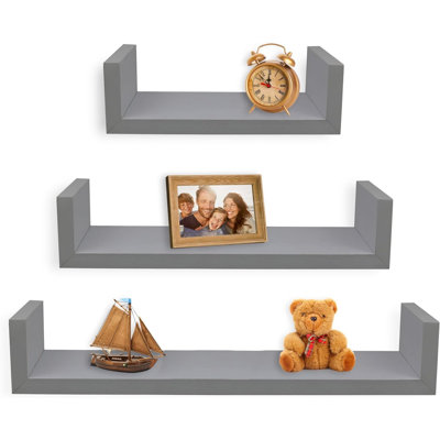 Set Of 3 Floating “U” Shelves, Easy-To-Assemble Floating Wall Mount Shelves For Bedrooms And Living Rooms
