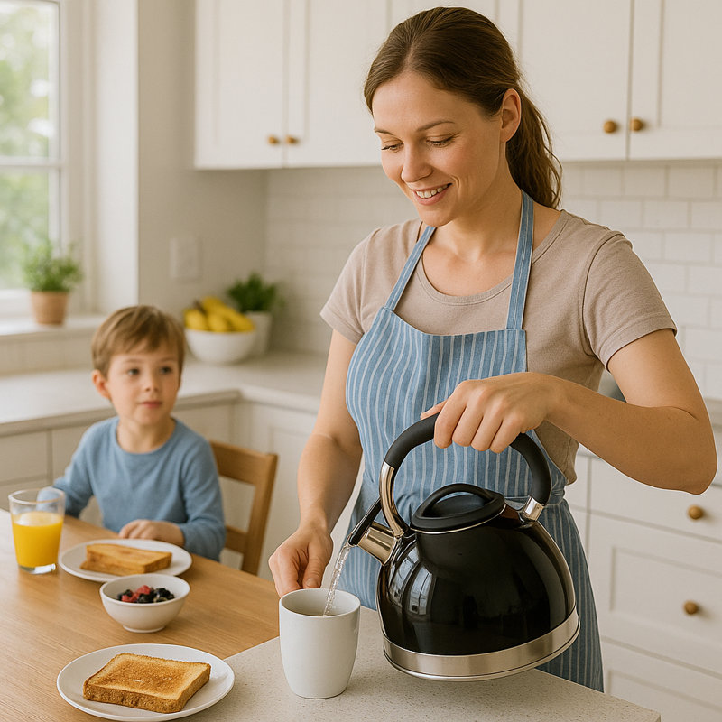 Creative Home Triumph 3.5 Quarts Stainless Steel Whistling Stovetop Tea Kettle, Black