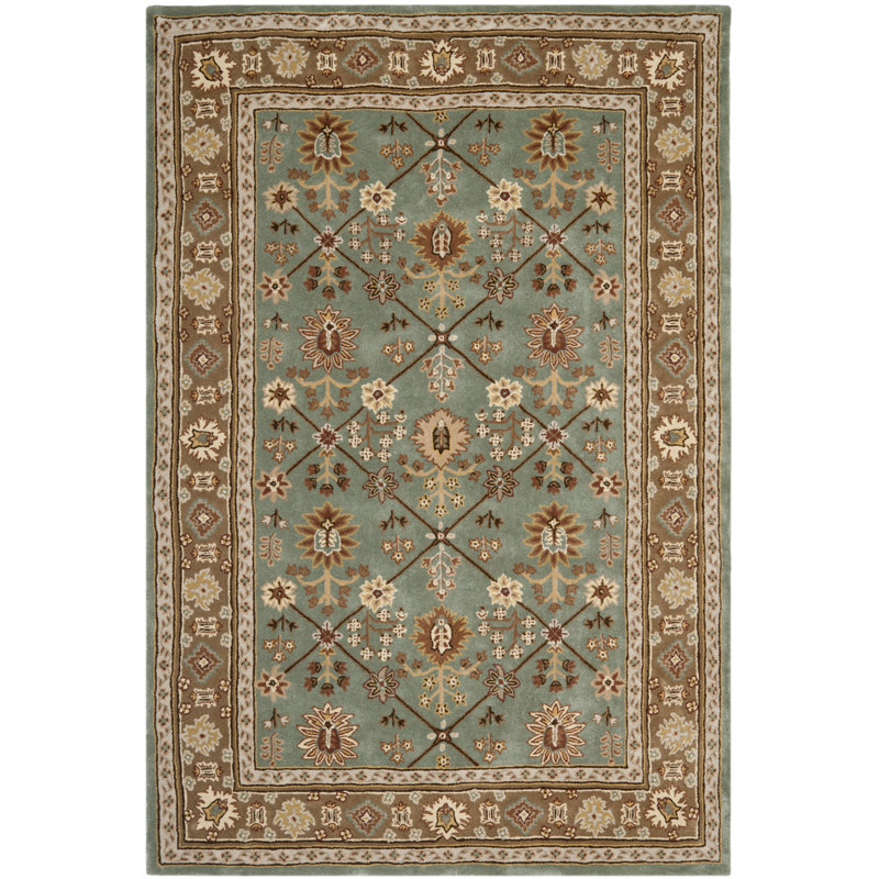 Tapis oriental bleu / taupe crocheté à la main Brickhill, Rectangle 9 pi x 12 pi