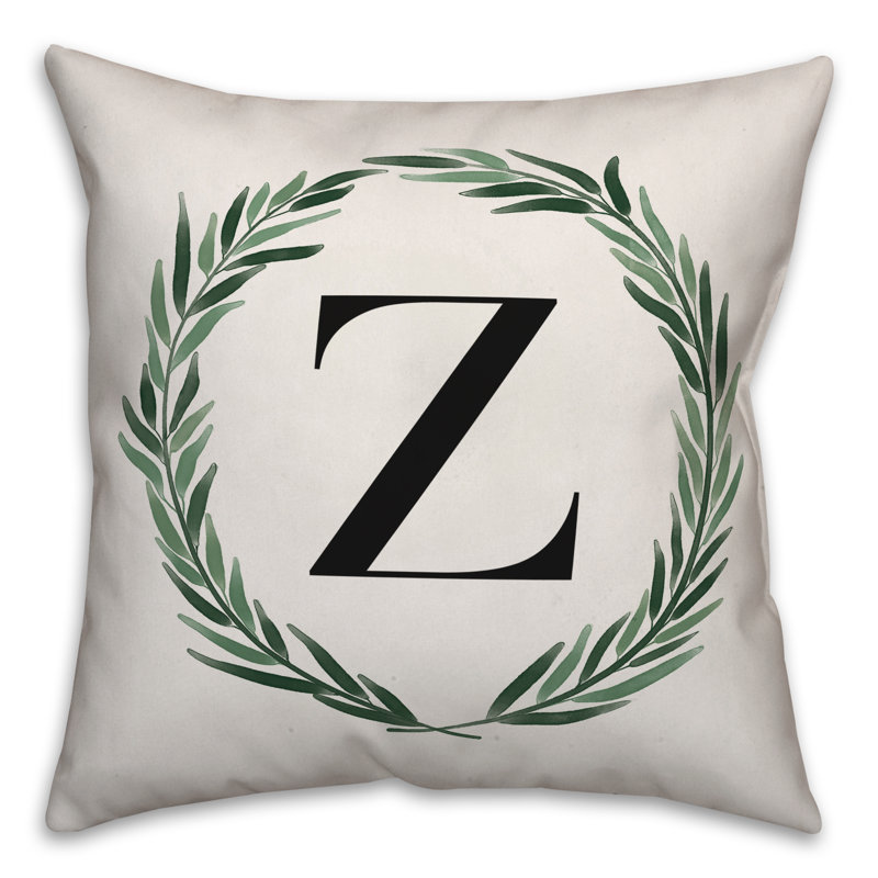 Monogramme de couronne de verdure aquarelle - housse de coussin carré X et insert, Z