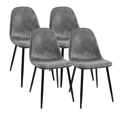 Ensemble de 4 chaises de salle à manger, chaises d'appoint modernes avec siège rembourré en tissu de suède à gant doux, chaise de cuisine en forme de cuillère avec pieds en métal noir pour la salle à manger