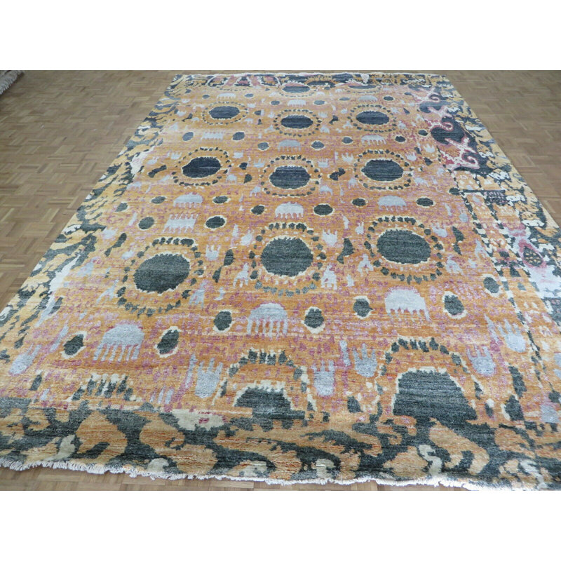 Tapis de la zone en soie 9 pi 8 po x 13 pi 10 po one-of-kind à la main noué la