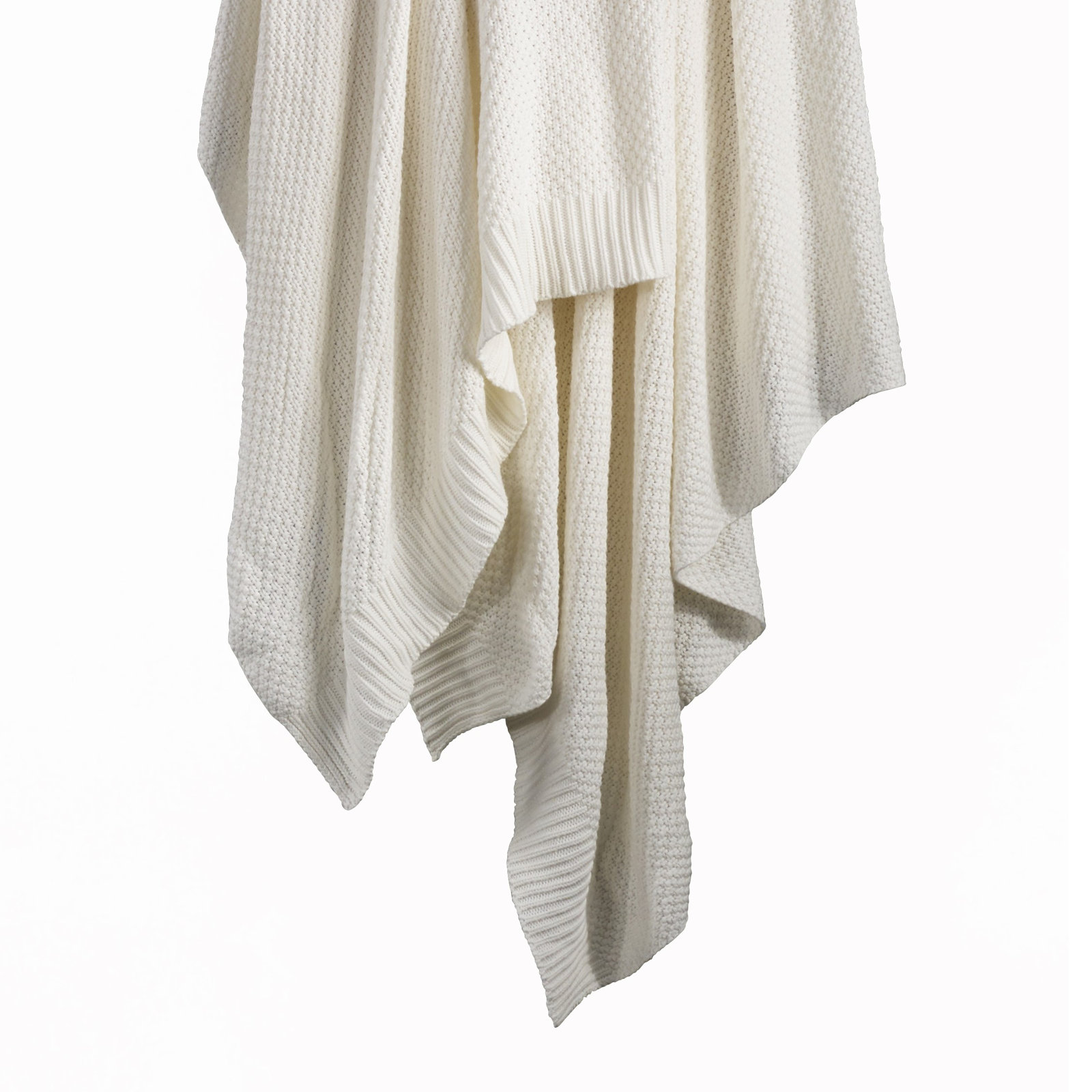 Cotton Knit Throw Blanket, White, King