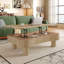 Table basse de 42 pouces avec plateau relevable, panneaux cannelés, rangement caché, bois massif, ton naturel