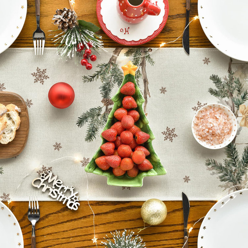 Trees Deer Bells Snowflake Christmas Table Runner