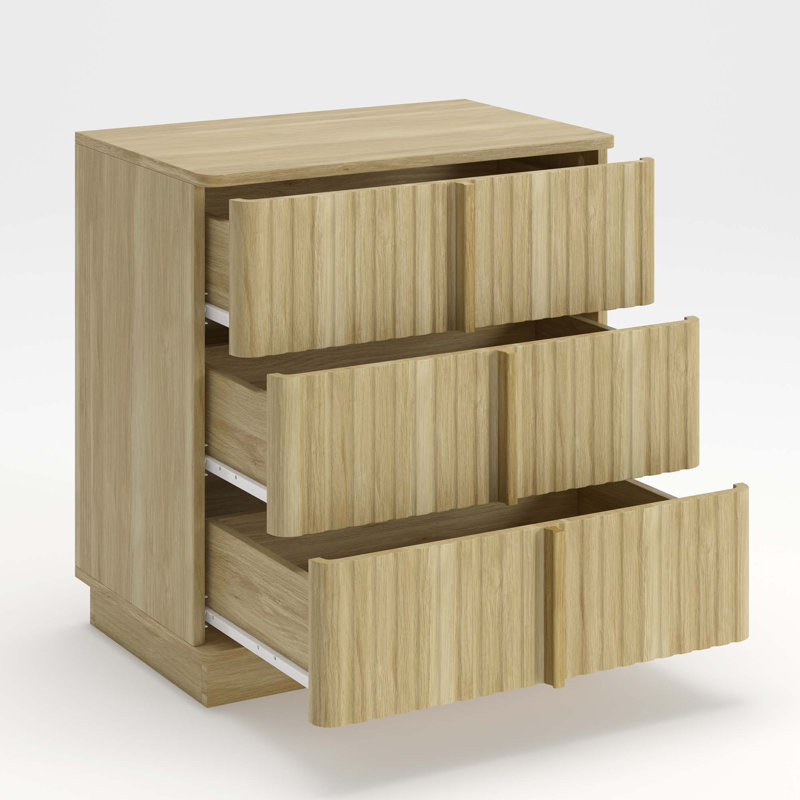 Ensemble de table de chevet vintage à 3 tiroirs avec rayures verticales, Naturel