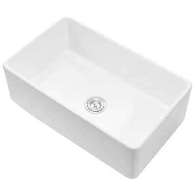 Évier de cuisine encastré 33,5 x 20 po blanc, résistant aux égratignures et à la décoloration, grand bassin, grand drainage avec pente douce