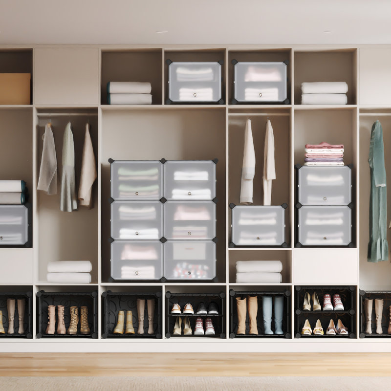 60 Pair Stackable Shoe Storage Cabinet, Black