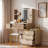 Fluted Vanity Desk With Led Mirror, Metal Legs, Jewelry Storage, 7 Drawers And Pu Stool