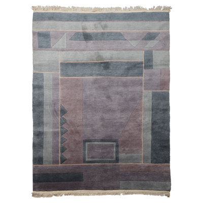 Tapis contemporain tibétain gris en laine noué à la main 5 pi 6 po x 7 pi 6 po