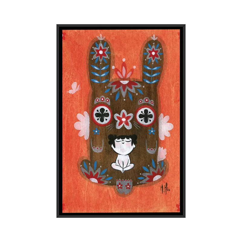 Folk Blessings - Bunny by Martin Hsu - Painting on Canvas, 101.6 cm H x 66.04 cm W, Black Framed