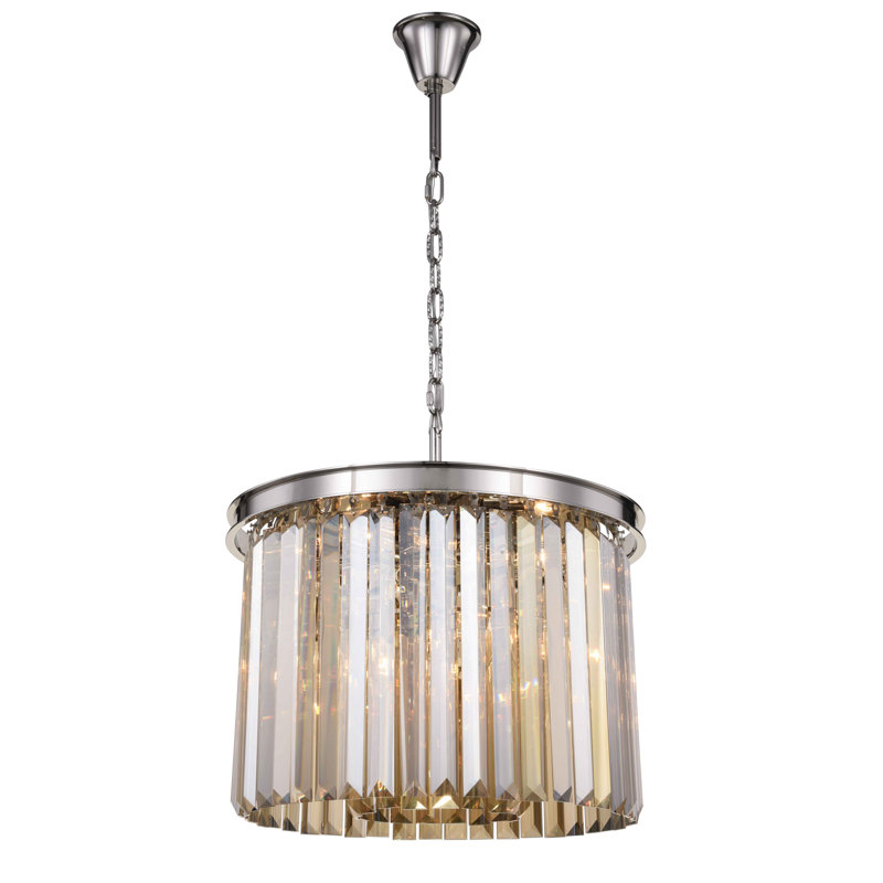 Yazmin 6 - Light Dimmable Drum Chandelier, Smoky, Polished Nickel