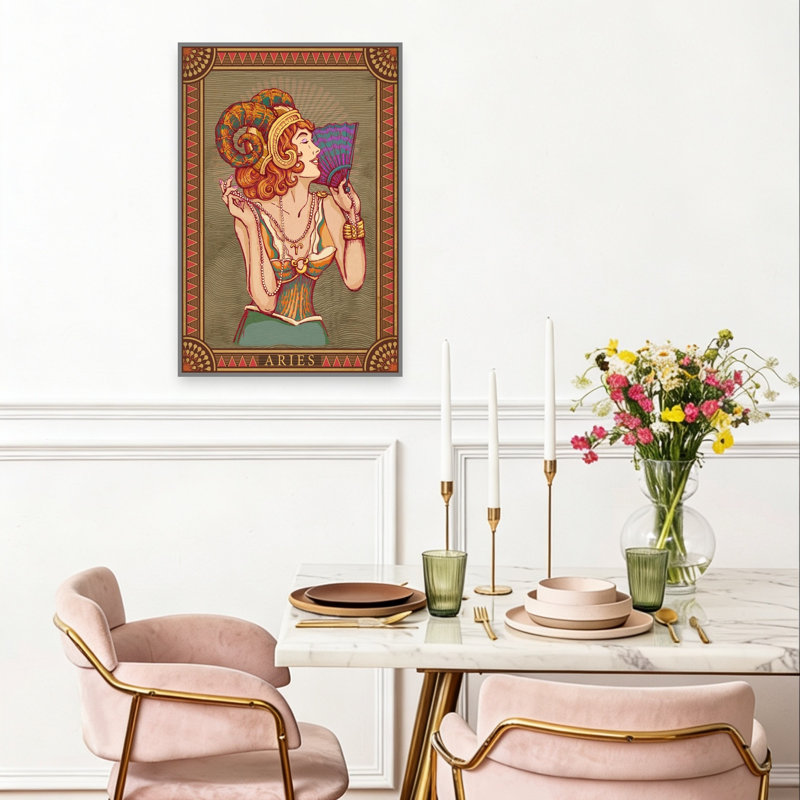 Aries Art Deco Woman Elegant Vintage Wall Art Print 1 Piece Wrapped Canvas Wall Art, 60.96cm H x 40.64cm W