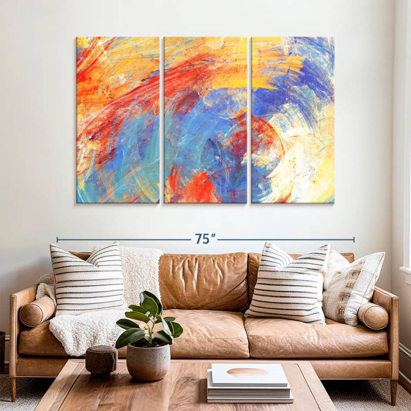 Avery rouge jaune bleu abstrait, H 42 po x l 65 po