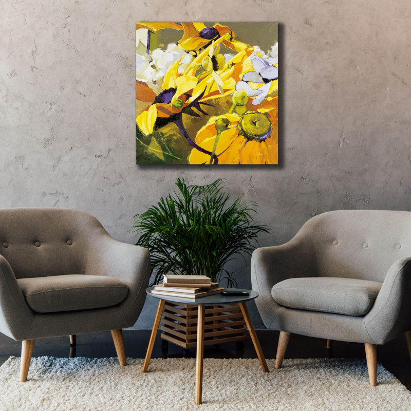«Yellow Action August» par Shirley Novak, art mural sur toile, H 37 po x l 37 po x P 1,5 po