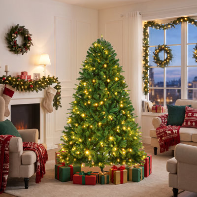 Sapin de Noël artificiel vert 6 pi avec 340 lumières DEL bicolores, 1274 extrémités en PE et PVC, 9 modes, pédale de pied